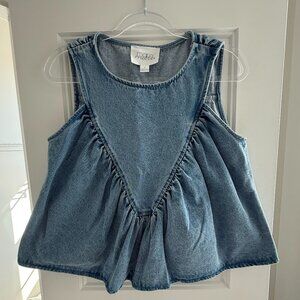 MareMare x Anthropologie Denim Shirred Blouse Tank Top - Size S